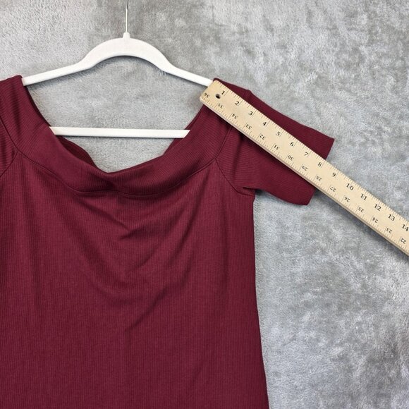 Hollister Dress Womens Large Red Off The Shoulder Ribbed Knit Stretch Bodycon - Picture 3 of 9